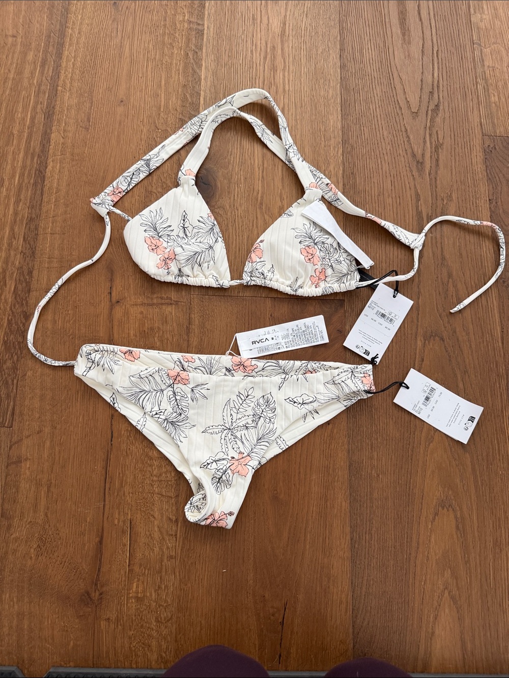 RVCA Floral and Peach Mix Bikini Set - Green, Peach, Black - Picture 7 of 10